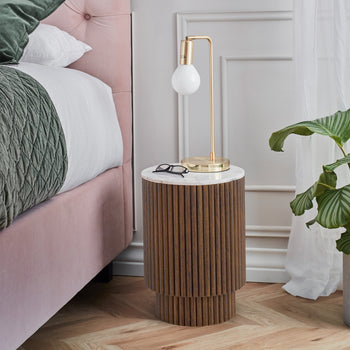 Milo Mango & Marble Fluted Side Table with Door