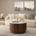 Milo Walnut Stain Mango & Marble Round Fluted Coffee Table for living room