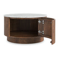 Milo Walnut Stain Mango & Marble Round Fluted Coffee Table with storage