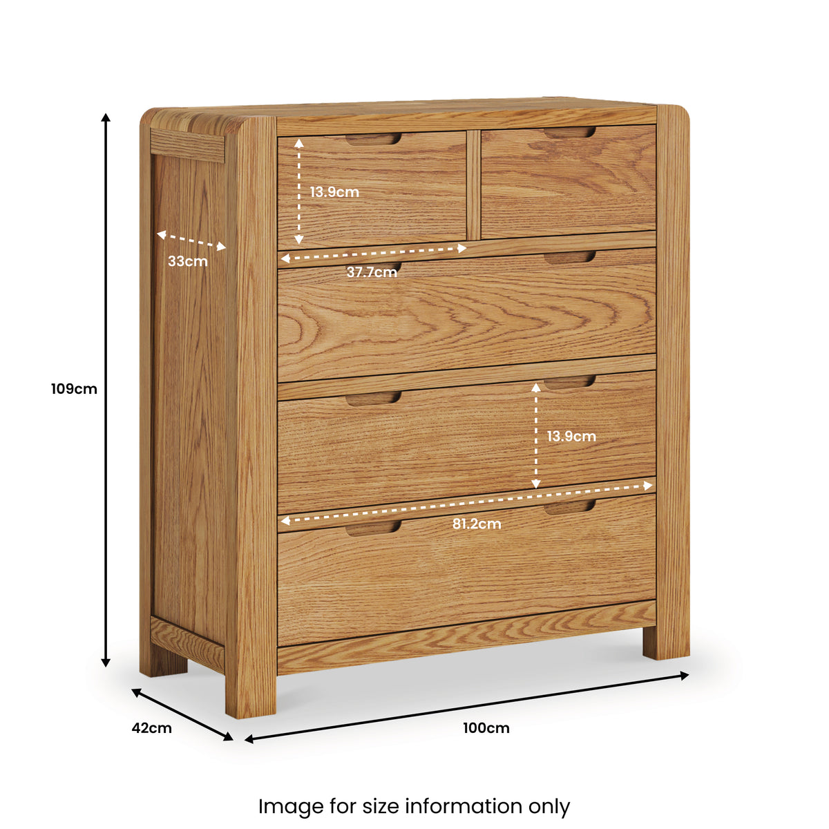 Harvey Oak 2 Over 3 Chest of Drawers dimensions