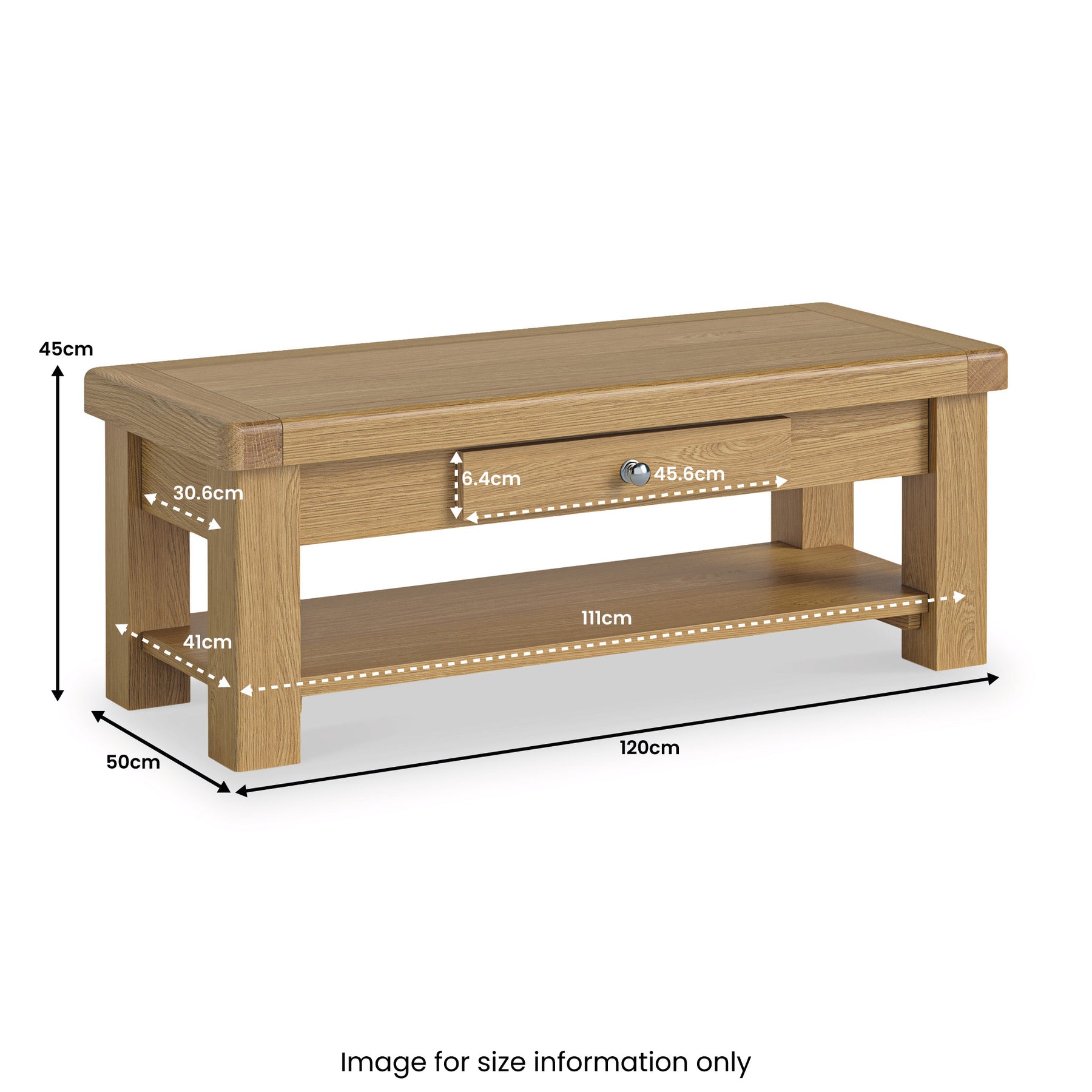 Portland Oak 1 Drawer Coffee Table dimensions