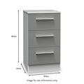 A 3-drawer gray filing cabinet with dimensions: Height 69.5cm, Width 39.5cm, Depth 41.5cm. "Image for size information only" is noted below.