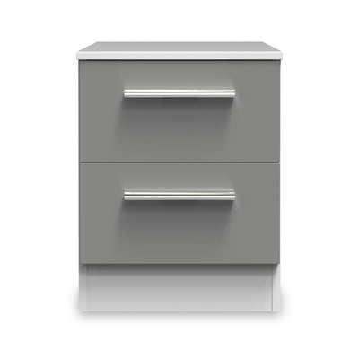 Blakely Grey and White 2 Drawer Bedside Cabinet