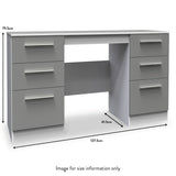 A grey desk with drawers on both sides displays dimensions: 79.5cm tall, 127.5cm wide, 41.5cm deep. Text: "Image for size information only".
