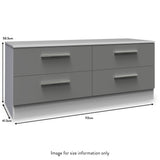 A grey, modern-style low dresser with six drawers, marked with dimensions 50.5cm high, 112cm wide, 41.5cm deep. Text states "Image for size information only".