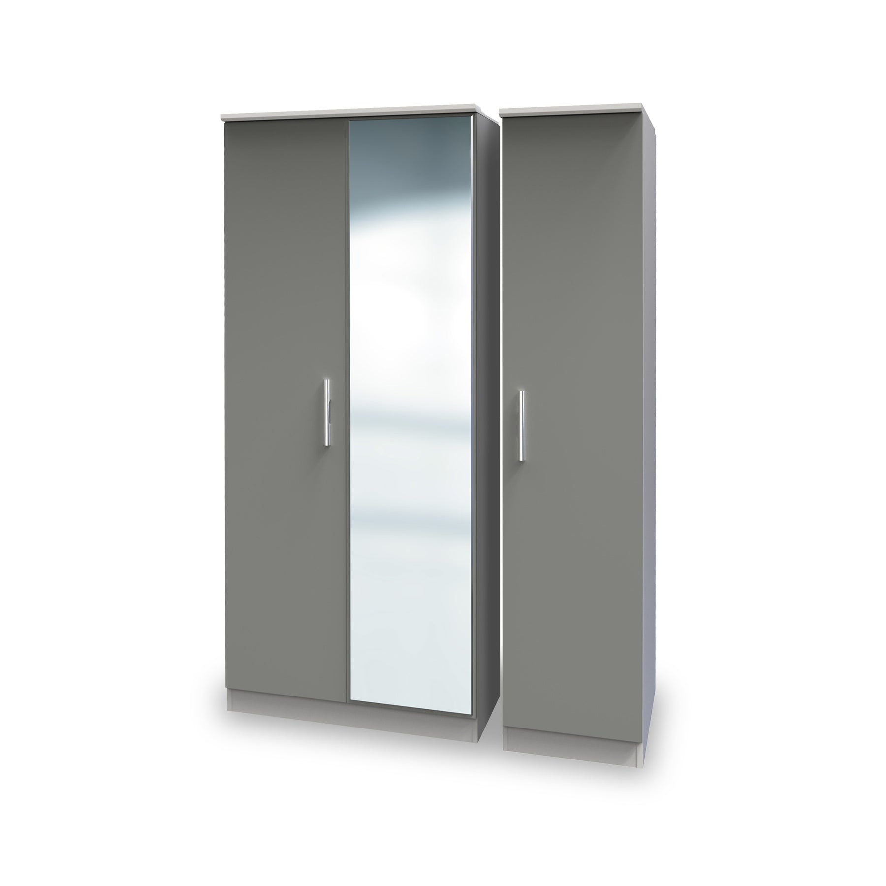 Blakely Grey and White Triple Mirror Wardrobe