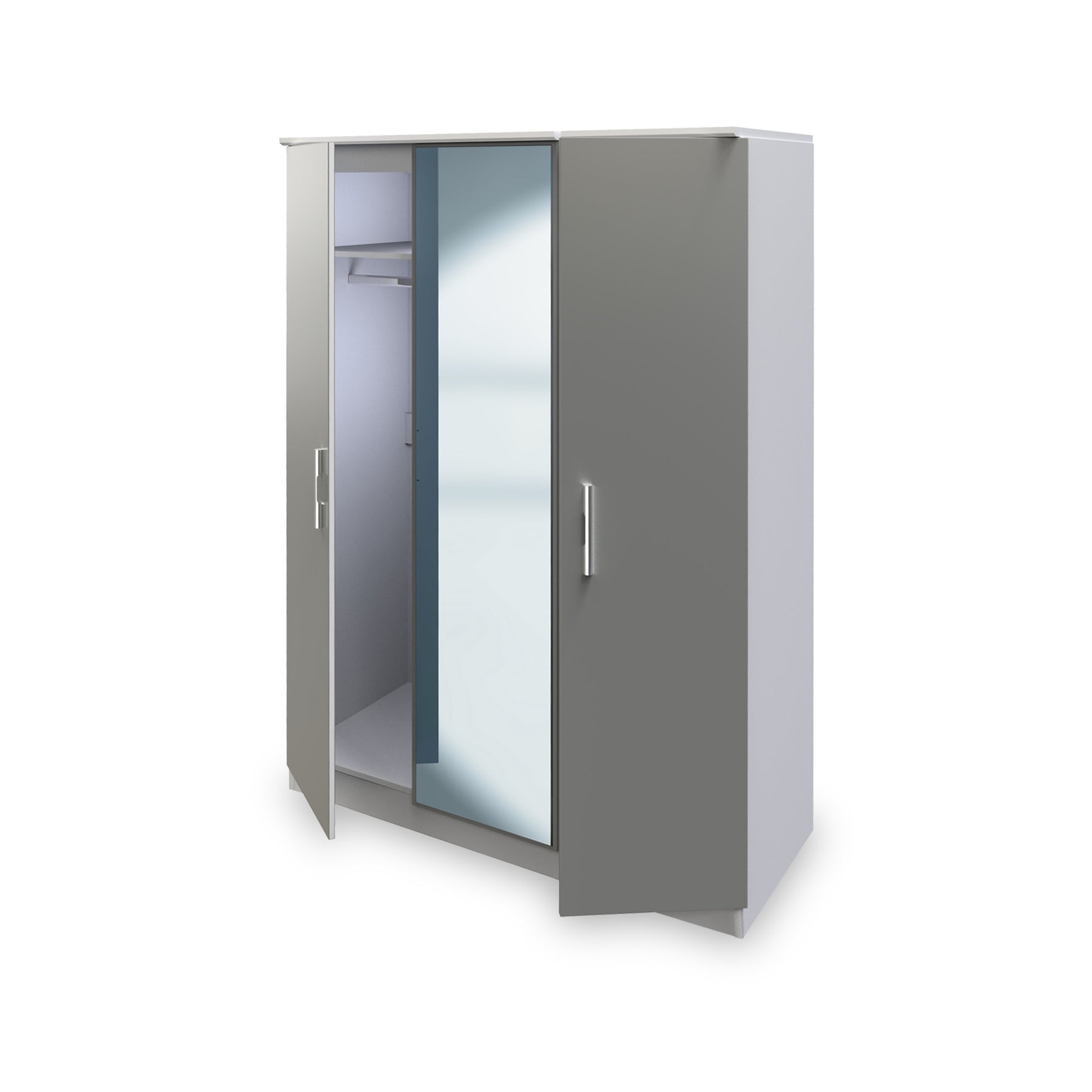 Blakely Grey and White Triple Mirror Wardrobe