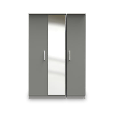 Blakely Grey and White Triple Mirror Wardrobe