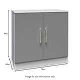 A grey storage cabinet with dimensions labeled stands stationary: 79cm high, 76cm wide, 40cm deep. Text states "Image for size information only".