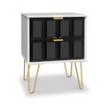 Harlow Black & White 2 Drawer Bedside with Gold Hairpin Legs from Roseland