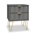Harlow Grey 2 Drawer Bedside with Gold Hairpin Legs from Roseland