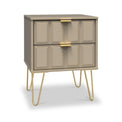 Harlow Taupe 2 Drawer Bedside with Gold Hairpin Legs from Roseland