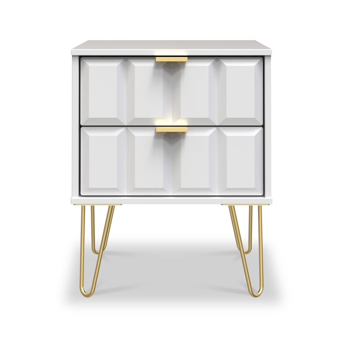Harlow White 2 Drawer Bedside with Gold Hairpin Legs