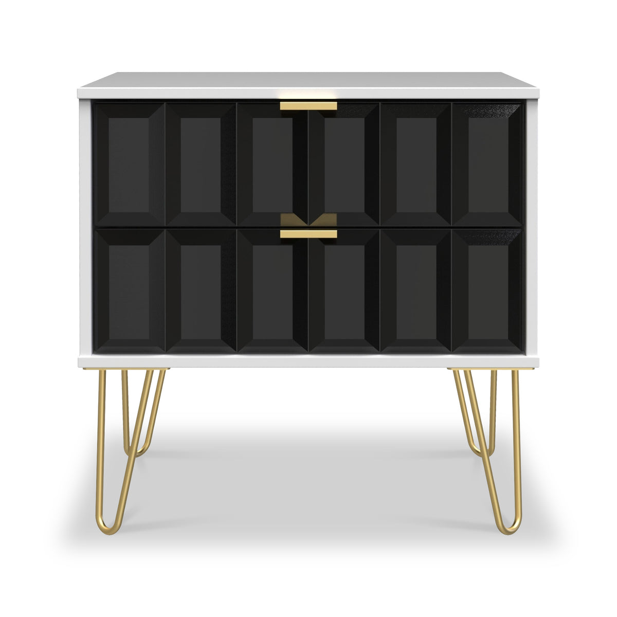 Harlow Black & White 2 Drawer Utility Chest with Gold Hairpin Legs