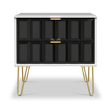 Harlow Black & White 2 Drawer Utility Chest with Gold Hairpin Legs