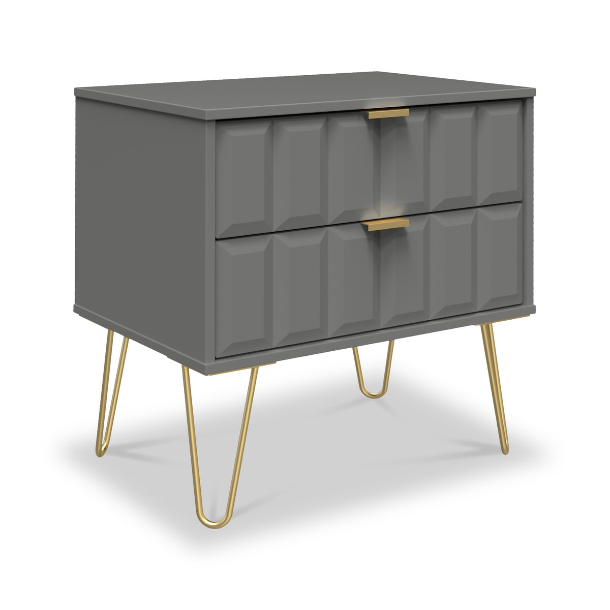Harlow Grey 2 Drawer Utility Chest with Gold Hairpin Legs from Roseland