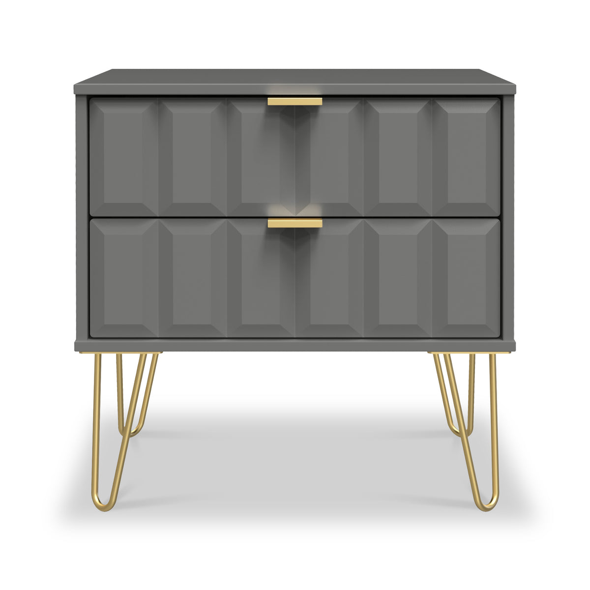 Harlow Grey 2 Drawer Utility Chest with Gold Hairpin Legs