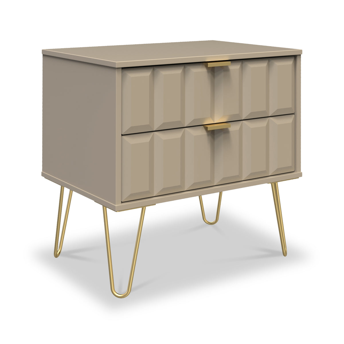 Harlow Taupe 2 Drawer Utility Chest with Gold Hairpin Legs from Roseland