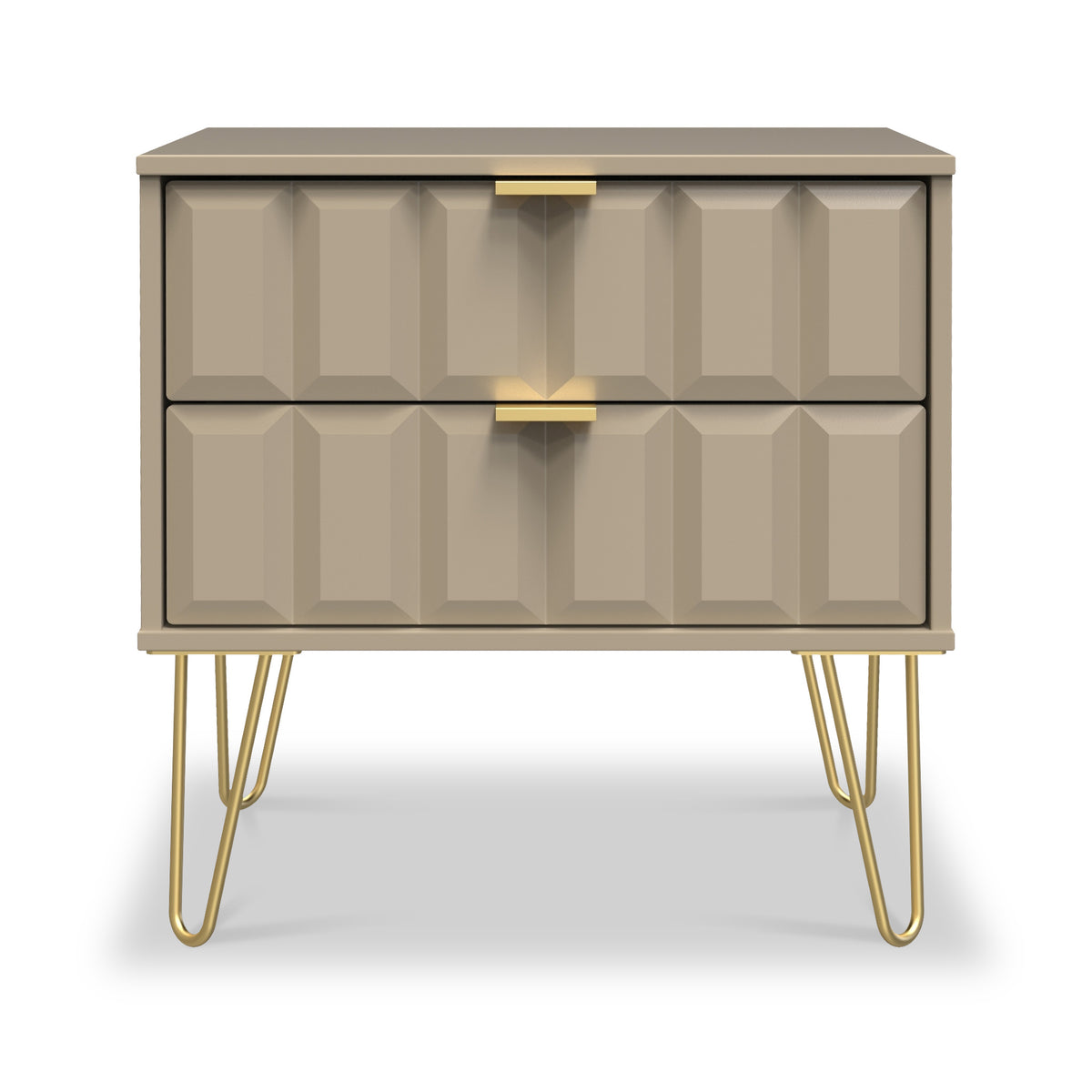 Harlow Taupe 2 Drawer Utility Chest with Gold Hairpin Legs