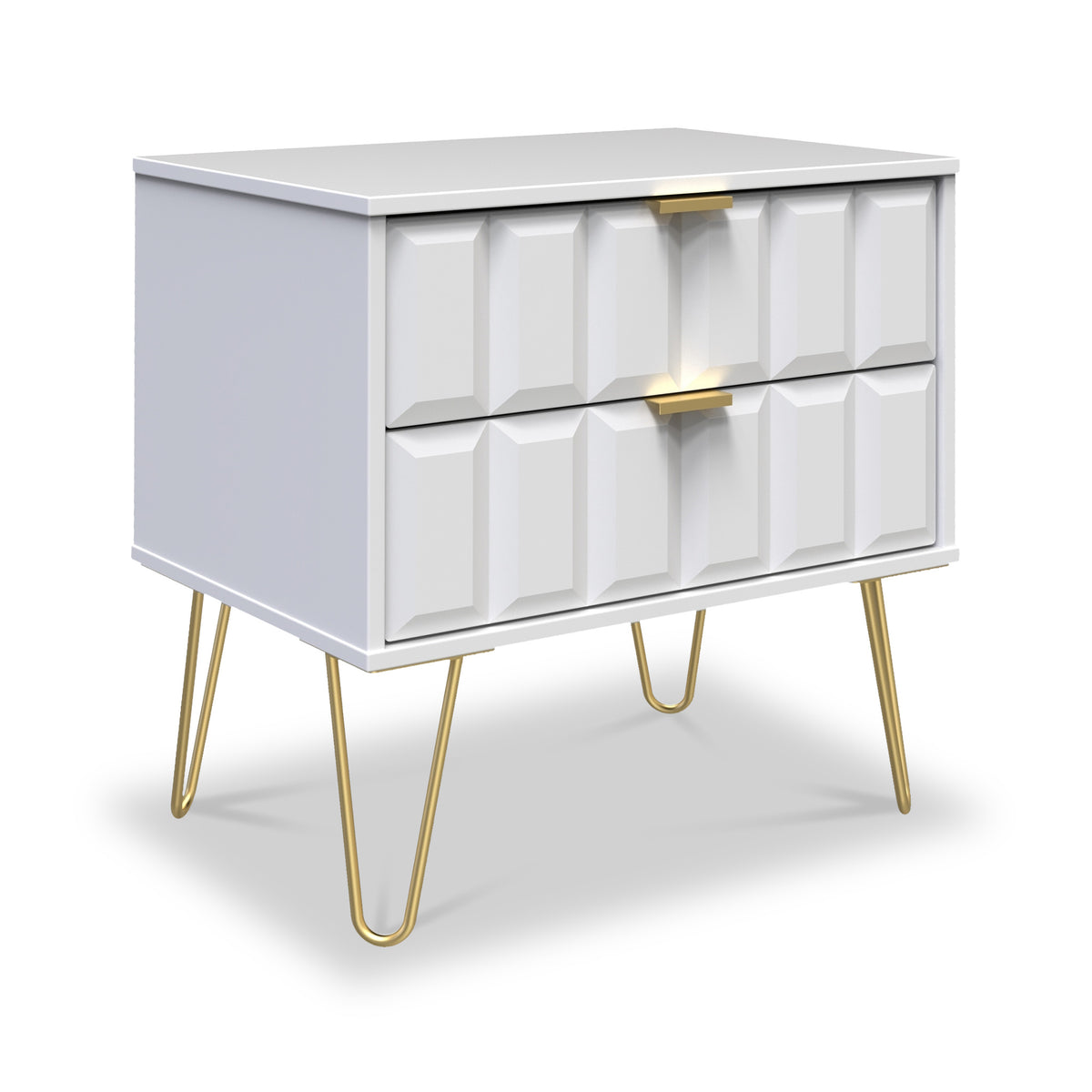 Harlow White 2 Drawer Utility Chest with Gold Hairpin Legs from Roseland