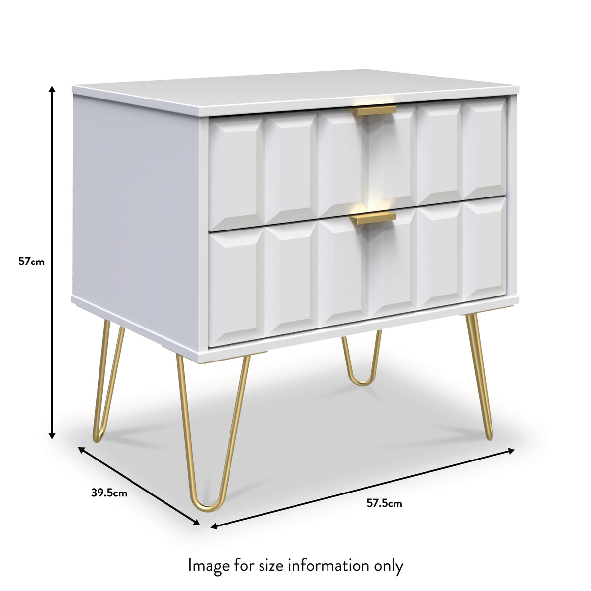 Harlow White Wireless Charging Bedside with Gold Hairpin Legs dimensions
