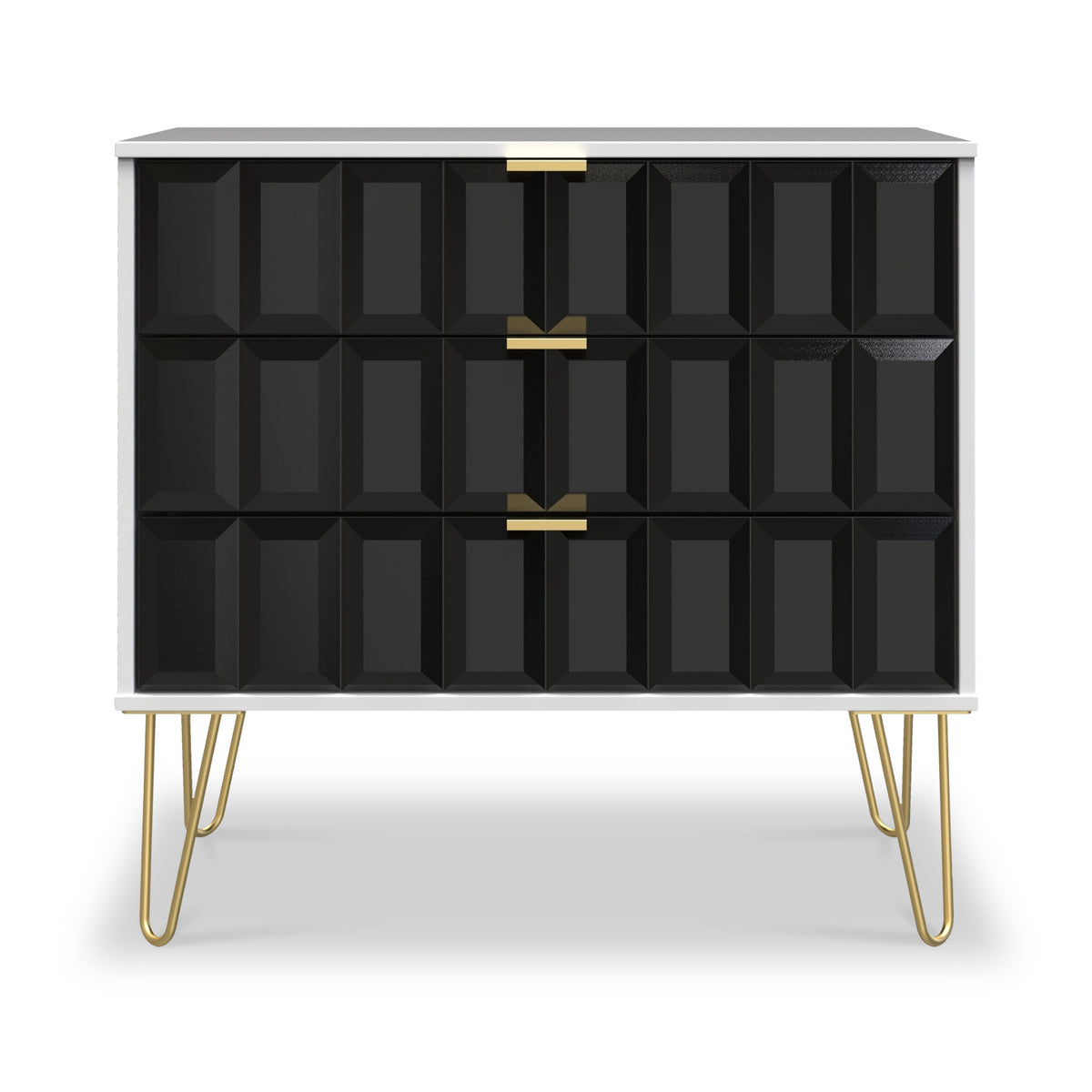Harlow Black & White 3 Drawer Chest with Gold Hairpin Legs