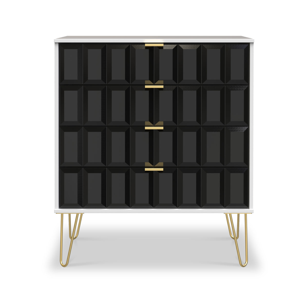 Harlow Black & White 4 Drawer Chest with Gold Hairpin Legs