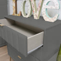 Harlow Grey 4 Drawer Chest with Gold Hairpin Legs drawer close up