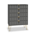 Harlow Grey 5 Drawer Chest with Gold Hairpin Legs from Roseland