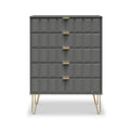 Harlow Grey 5 Drawer Chest with Gold Hairpin Legs