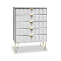 Harlow White 5 Drawer Chest with Gold Hairpin Legs from Roseland