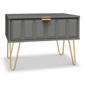 Harlow Grey Drawer Side Table with Gold Hairpin Legs from Roseland
