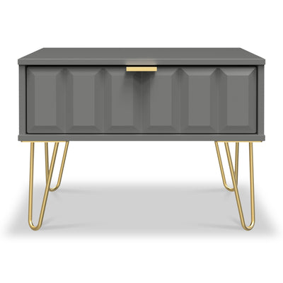 Harlow 1 Drawer Side Table with Gold Hairpin Legs