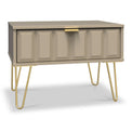 Harlow Taupe Drawer Side Table with Gold Hairpin Legs from Roseland