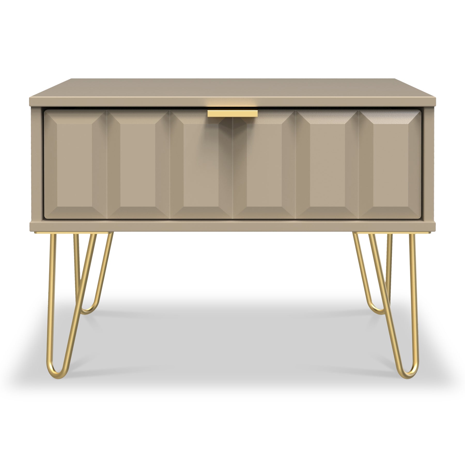 Harlow Taupe Drawer Side Table with Gold Hairpin Legs