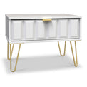 Harlow White Drawer Side Table with Gold Hairpin Legs from Roseland
