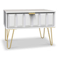 Harlow White Drawer Side Table with Gold Hairpin Legs from Roseland
