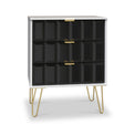 Harlow Black & White 3 Drawer Midi Sideboard with Gold Hairpin Legs from Roseland