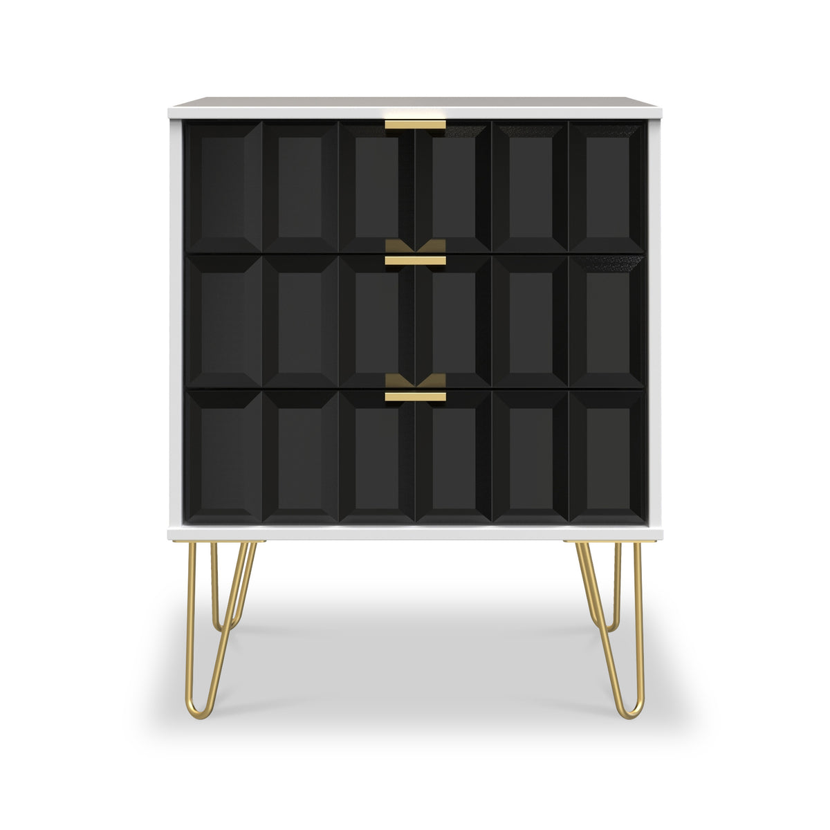 Harlow Black & White 3 Drawer Midi Sideboard with Gold Hairpin Legs
