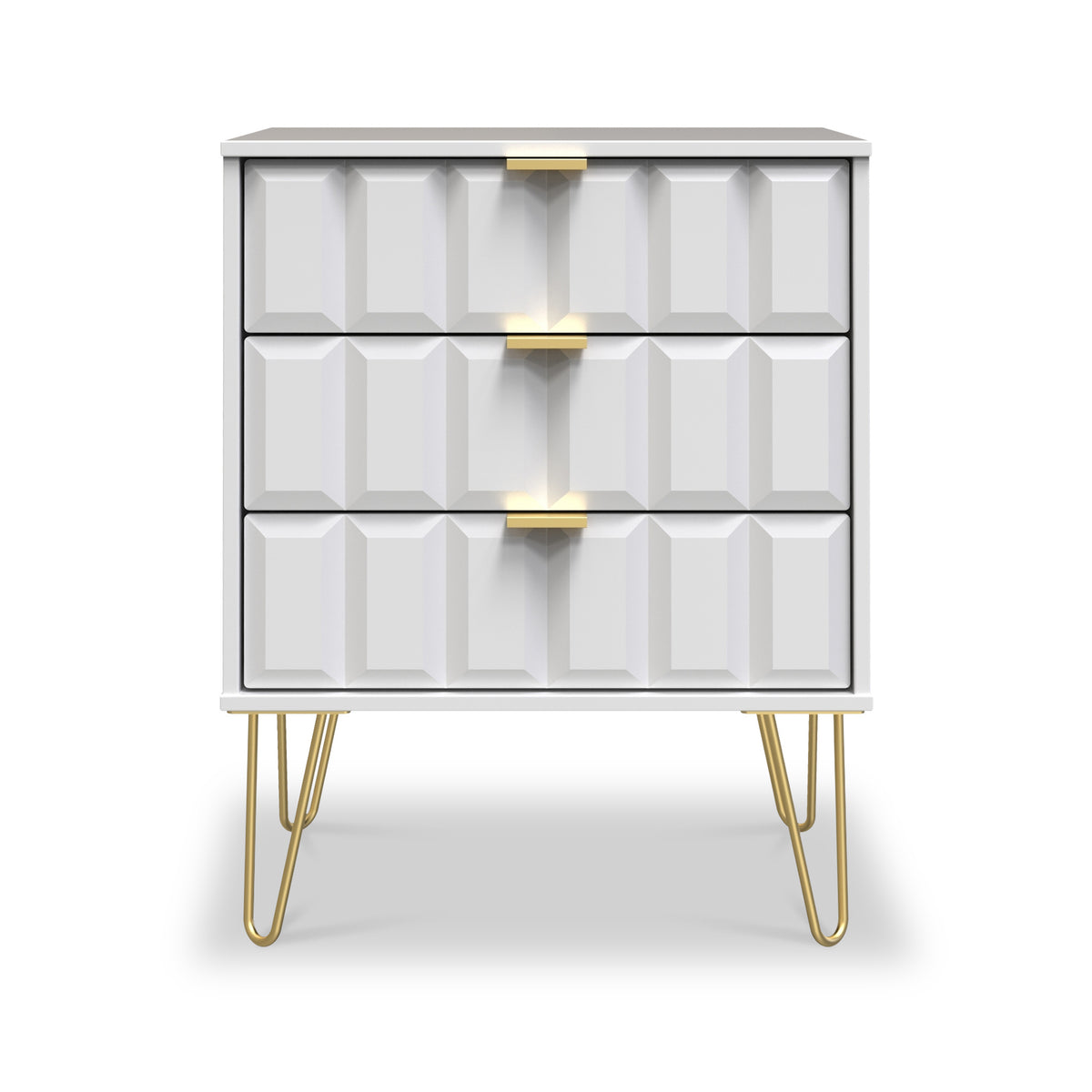 Harlow White 3 Drawer Midi Sideboard with Gold Hairpin Legs