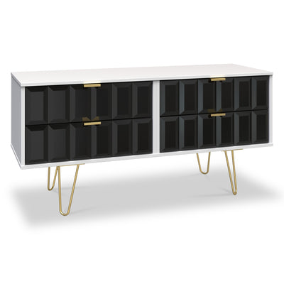 Harlow 4 Drawer Low TV Unit with Gold Hairpin Legs