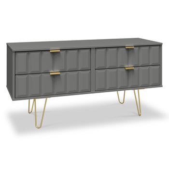 Harlow 4 Drawer Low TV Unit with Gold Hairpin Legs