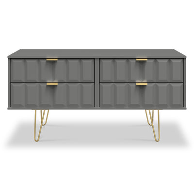 Harlow 4 Drawer Low TV Unit with Gold Hairpin Legs