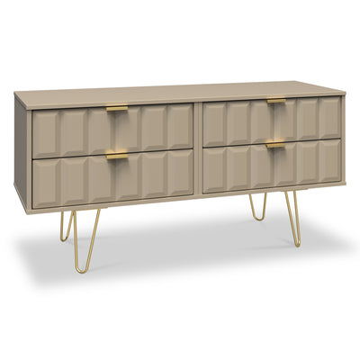 Harlow 4 Drawer Low TV Unit with Gold Hairpin Legs