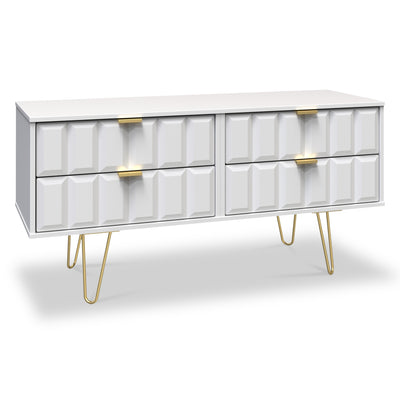 Harlow 4 Drawer Low TV Unit with Gold Hairpin Legs