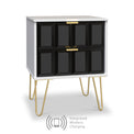 Harlow Black & White Wireless Charging 2 Drawer Utility Chest with Gold Hairpin Legs