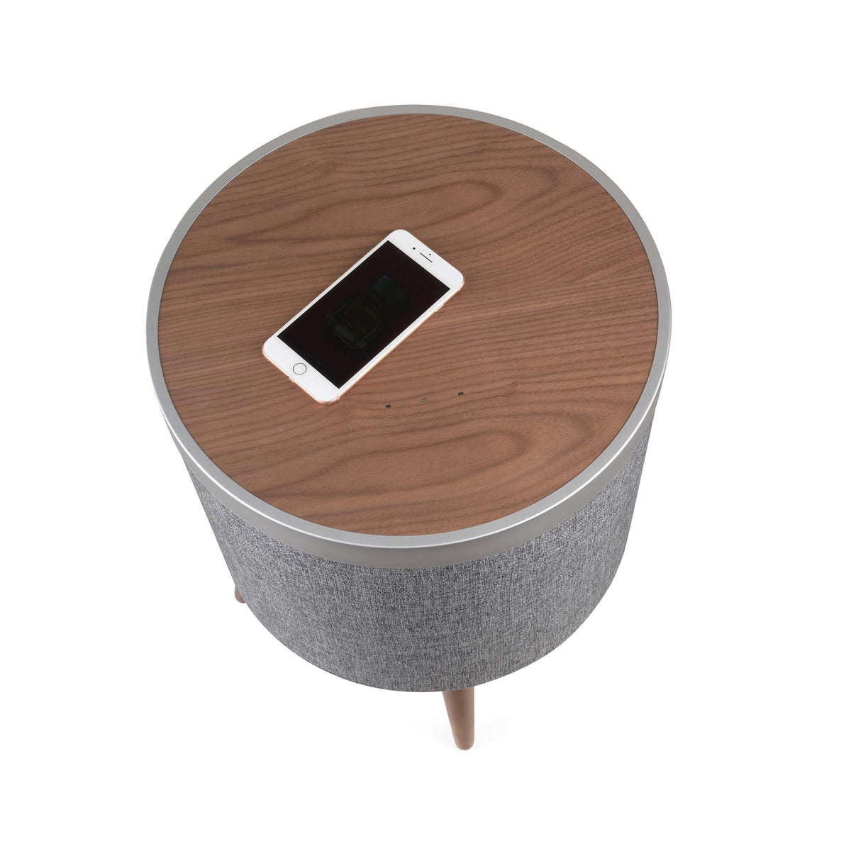 Zain Grey Scandi Style Wireless Smart Side Lamp Table with Speaker and Subwoofer