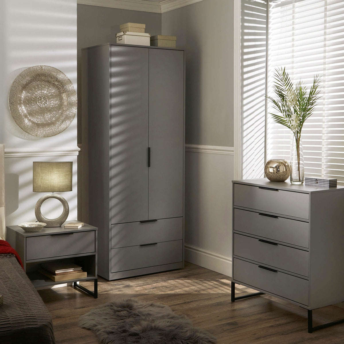 Hudson Grey 2 Door 2 Drawer Double Wardrobe for bedroom