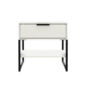 Hudson White 1 Drawer with Shelf Side Table with black legs from Roseland