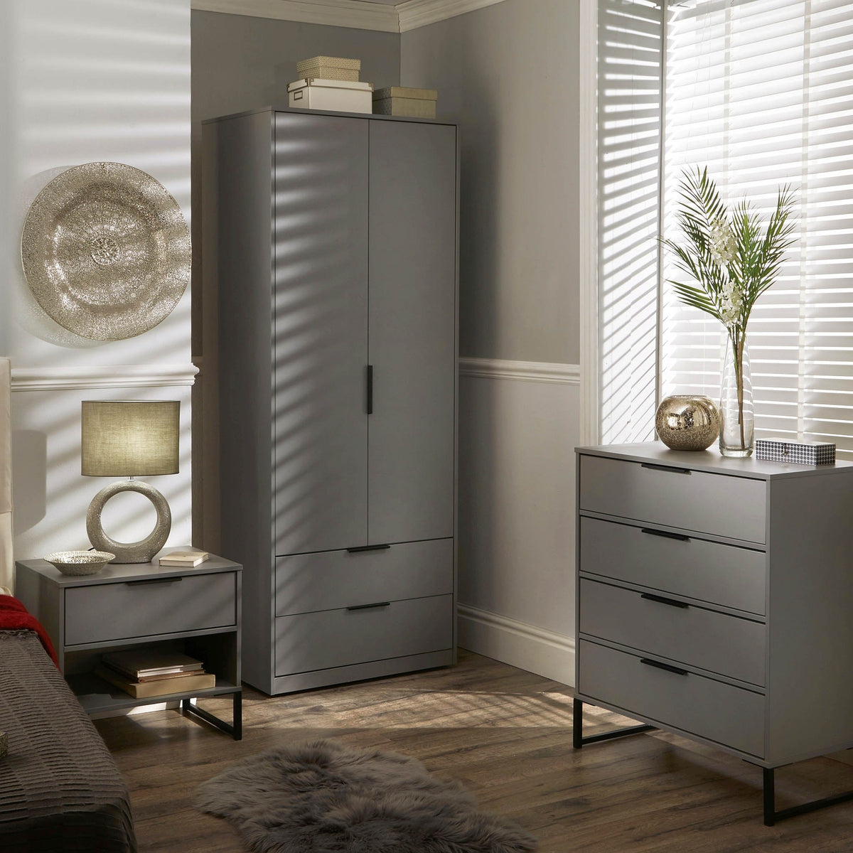 Hudson Grey 1 Drawer with open shelf side table for bedroom
